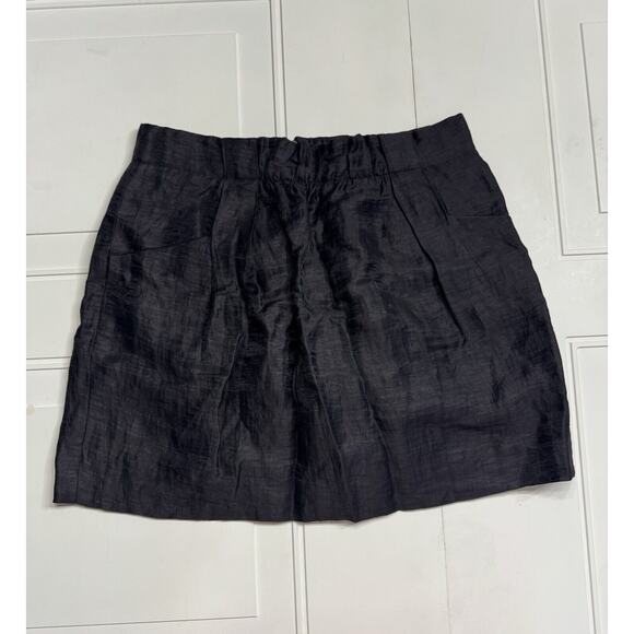 J Crew Black Linen Blend Mini Skirt 0 Back Zip Pockets Pleated Waist - Picture 1 of 5